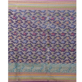Blue Hand Woven Blended Cotton Saree With Blouse 3