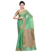 Green Woven Blended Cotton Saree With Blouse