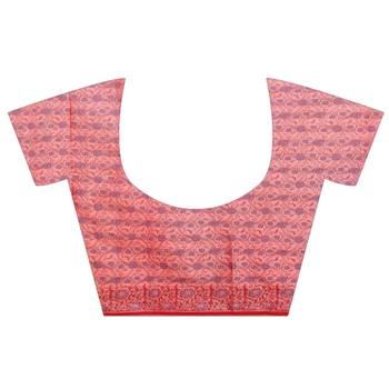Red Woven Blended Cotton Saree With Blouse 3