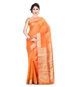 Orange Woven Blended Cotton Saree With Blouse