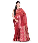 Maroon Woven Blended Cotton Saree With Blouse