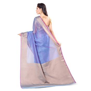 Blue Woven Blended Cotton Saree With Blouse 2