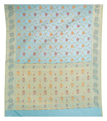 Blue Hand Woven Blended Cotton Saree With Blouse 3