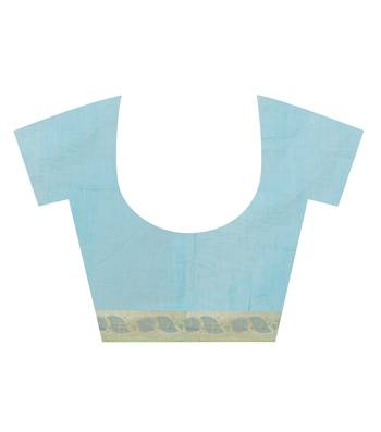 Blue Hand Woven Blended Cotton Saree With Blouse 4