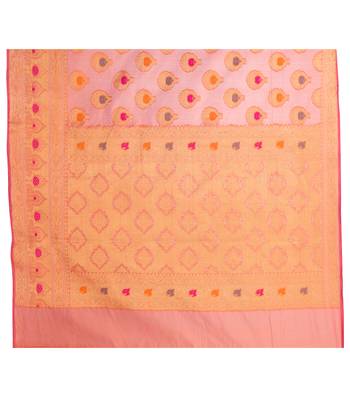 Orange Hand Woven Blended Cotton Saree With Blouse 3