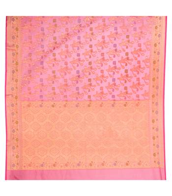 Peach Hand Woven Blended Cotton Saree With Blouse 3