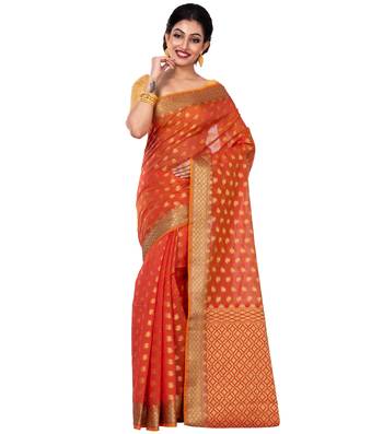 Maroon Hand Woven Blended Cotton Saree With Blouse 1
