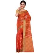 Maroon Hand Woven Blended Cotton Saree With Blouse