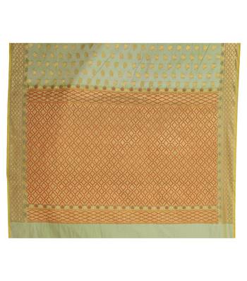 Green Hand Woven Blended Cotton Saree With Blouse 3