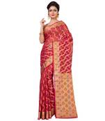 Maroon Hand Woven Blended Cotton Saree With Blouse