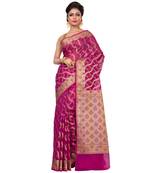 Magenta Hand Woven Blended Cotton Saree With Blouse