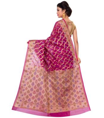 Magenta Hand Woven Blended Cotton Saree With Blouse 2