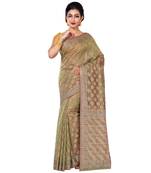 Green Hand Woven Blended Cotton Saree With Blouse