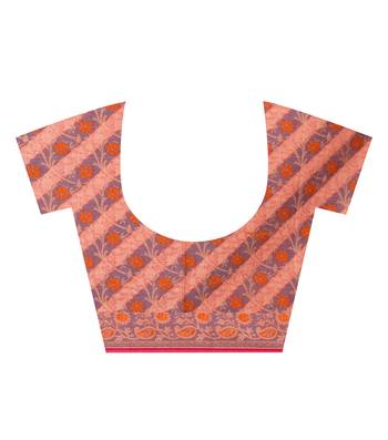 Orange Hand Woven Blended Cotton Saree With Blouse 4
