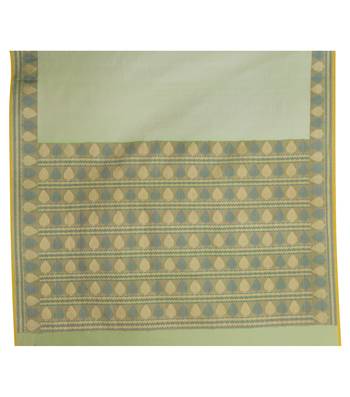 Green Woven Blended Cotton Saree With Blouse 3