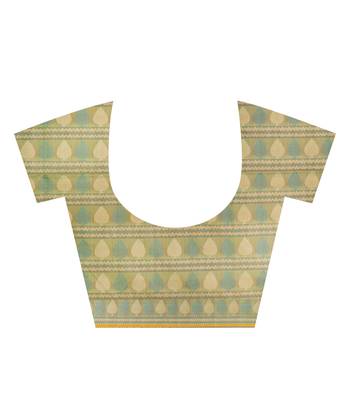 Green Woven Blended Cotton Saree With Blouse 4