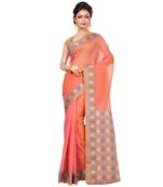 Pink Woven Blended Cotton Saree With Blouse