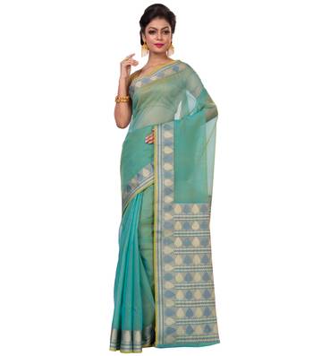 Maroon Woven Blended Cotton Saree With Blouse 1