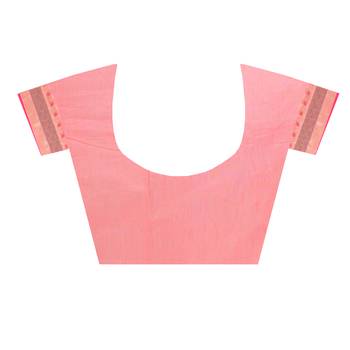 Peach Hand Woven Blended Cotton Saree With Blouse 3