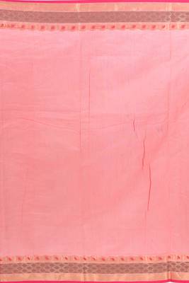 Peach Hand Woven Blended Cotton Saree With Blouse 4
