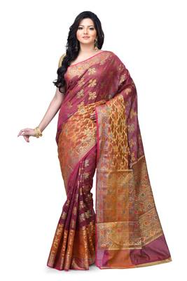 Maroon Hand Woven Blended Cotton Saree With Blouse 1