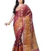Maroon Hand Woven Blended Cotton Saree With Blouse