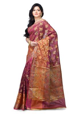 Maroon Hand Woven Blended Cotton Saree With Blouse 2