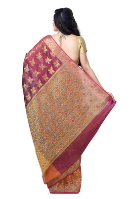 Maroon Hand Woven Blended Cotton Saree With Blouse 3