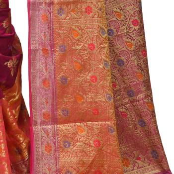 Pink Hand Woven Blended Cotton Saree With Blouse 2