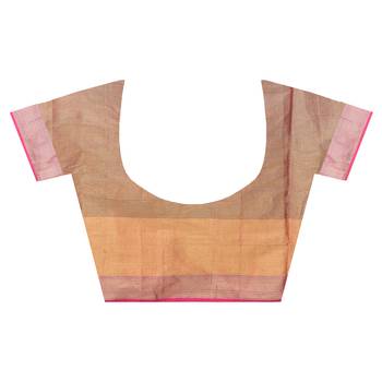 Pink Hand Woven Blended Cotton Saree With Blouse 3