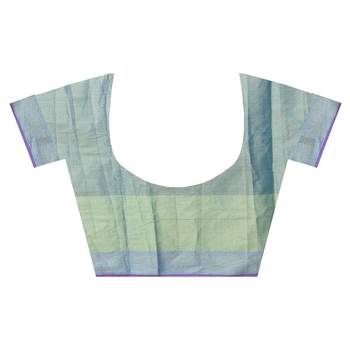 Blue Hand Woven Blended Cotton Saree With Blouse 3