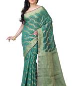 Green Hand Woven Linen Saree With Blouse