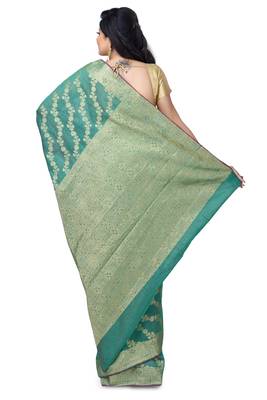 Green Hand Woven Linen Saree With Blouse 2