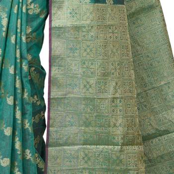 Green Hand Woven Linen Saree With Blouse 3