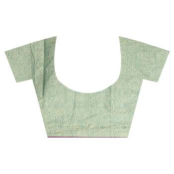 Green Hand Woven Linen Saree With Blouse 4
