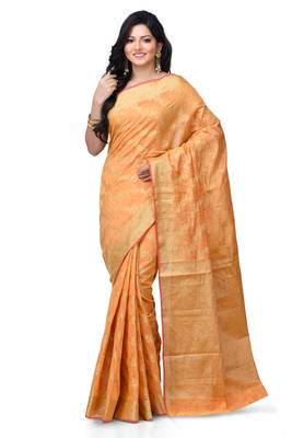 Gold Hand Woven Linen Saree With Blouse 1
