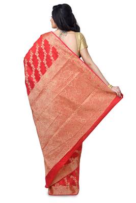 Red Hand Woven Linen Saree With Blouse 2
