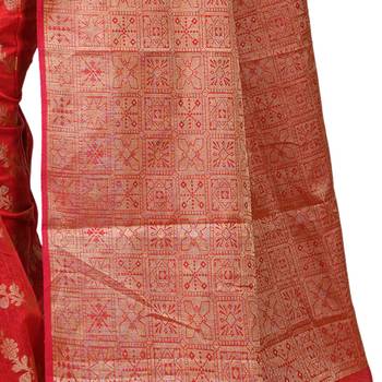 Red Hand Woven Linen Saree With Blouse 3