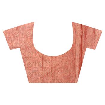 Red Hand Woven Linen Saree With Blouse 4