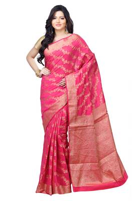 Pink Hand Woven Linen Saree With Blouse 1