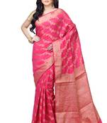 Pink Hand Woven Linen Saree With Blouse