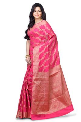 Pink Hand Woven Linen Saree With Blouse 2