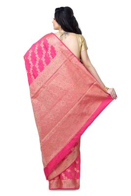 Pink Hand Woven Linen Saree With Blouse 3