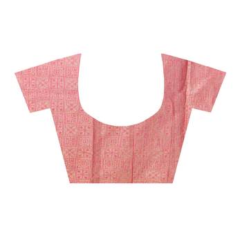 Pink Hand Woven Linen Saree With Blouse 4