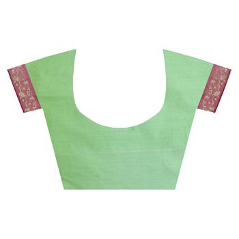 Green Woven Blended Cotton Saree With Blouse 4