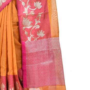 Mustard Woven Blended Cotton Saree With Blouse 3