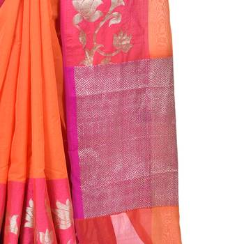 Orange Woven Blended Cotton Saree With Blouse 3