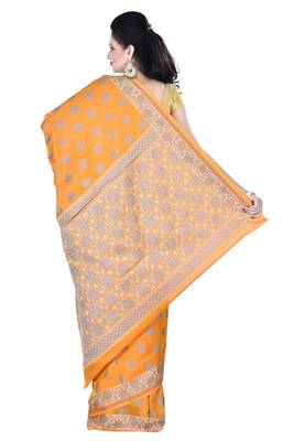 Mustard Hand Woven Blended Cotton Saree With Blouse 2