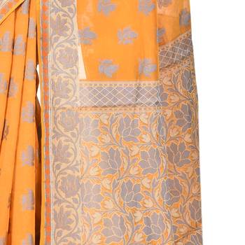 Mustard Hand Woven Blended Cotton Saree With Blouse 3