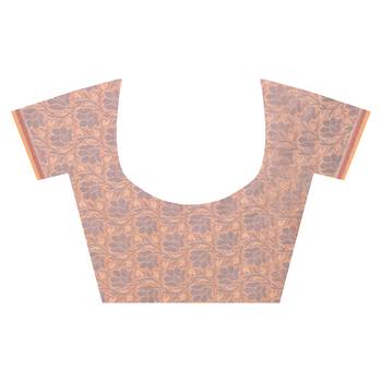 Peach Hand Woven Blended Cotton Saree With Blouse 4